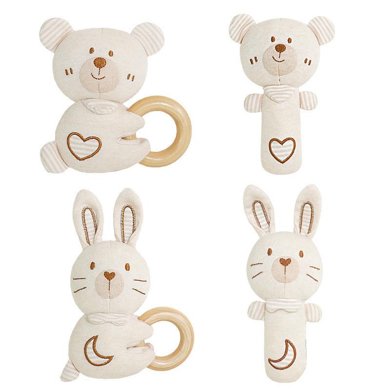 Baby Organic Cotton Rattle Set With Grasping And Soothing Features For Newborns