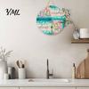 Summer Beach Decor Round Wooden Door Hanger, Watercolor Welcome Sign, Hello Sunshine Indoor Outdoor Wall Hanger Please Plaque for Porch Decorative