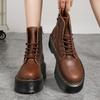 Couple thick bottom hole locomotive boots women, side zipper mad horse brown short boots leather muffin bottom tooling