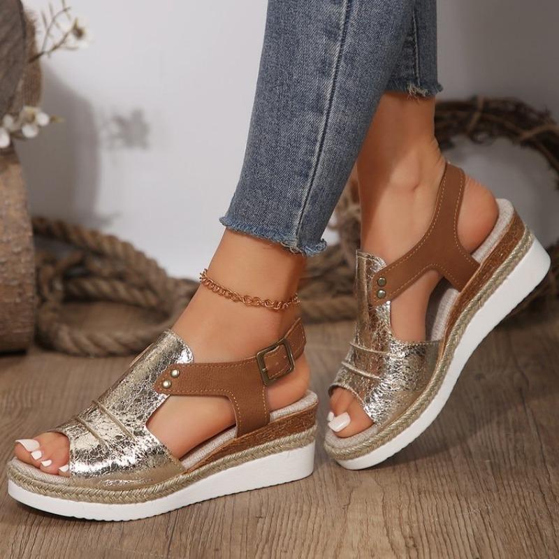 Large Size Wedge Heel Sandals Women's Summer Post-trip Strap Open-toed Sandals Women's Snout Sandals