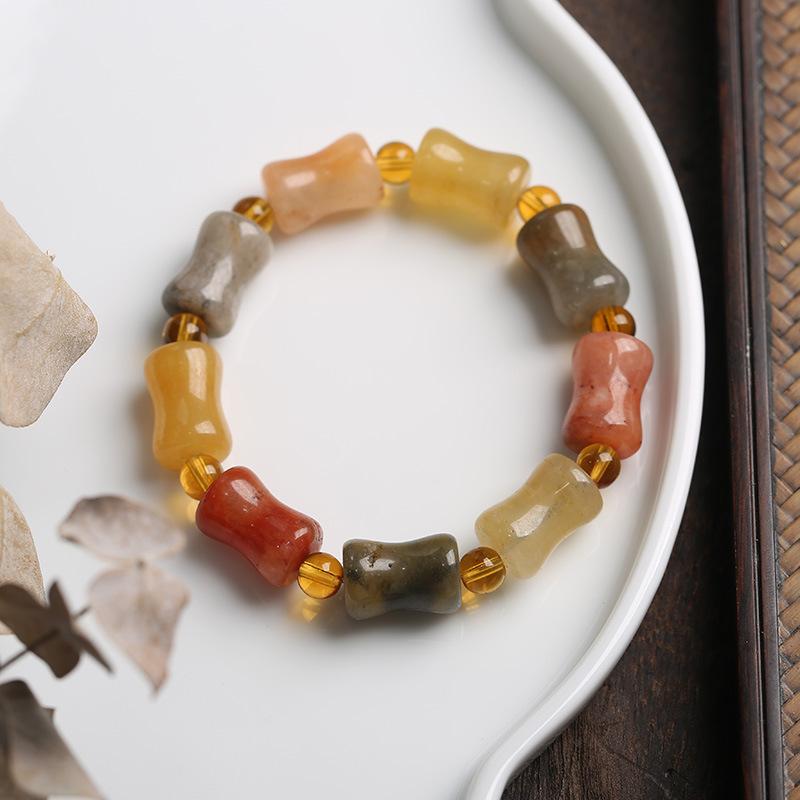 Spring and Summer Bracelet Simple Wind Natural Bracelet Couple Style National Wind Pumpkin Beads Bamboo Link Hanging Gourd Topaz Bracelet