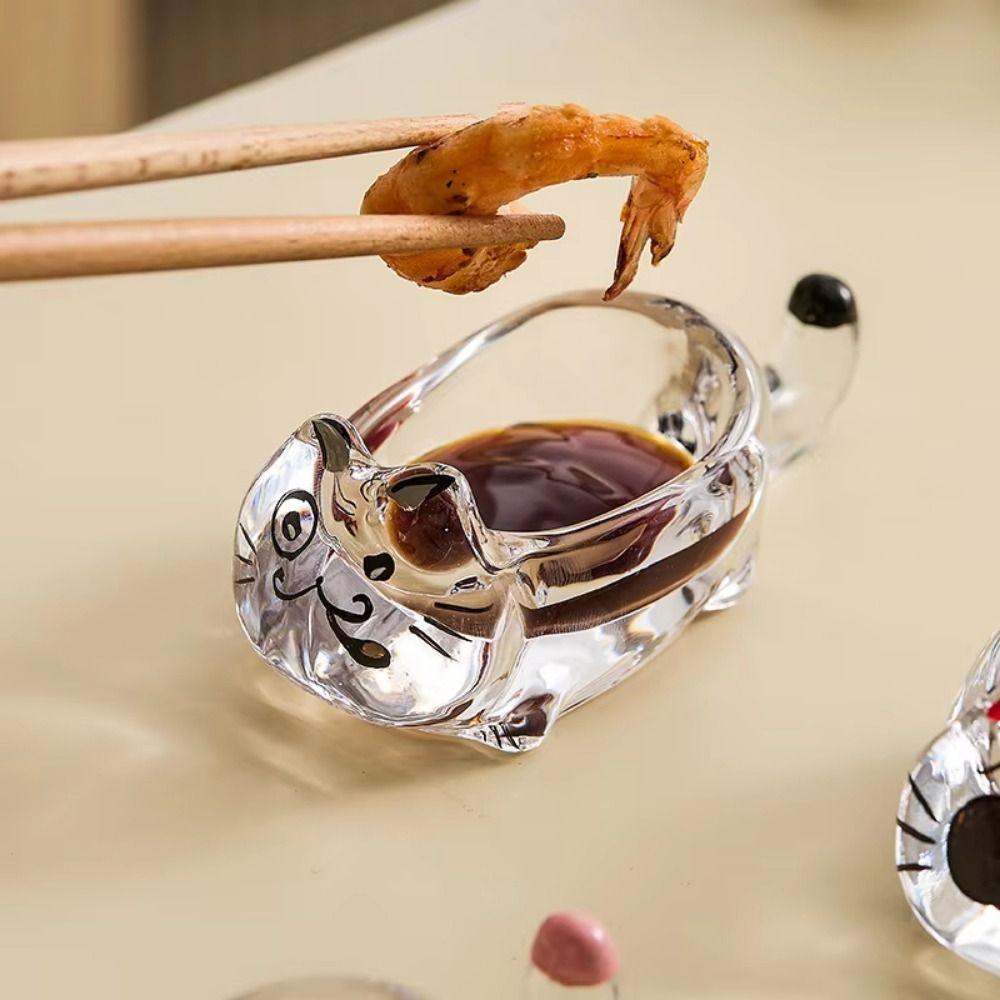 Transparent Cat Shaped Seasoning Dish Glass Glass Dipping Saucer  Tableware Accessories
