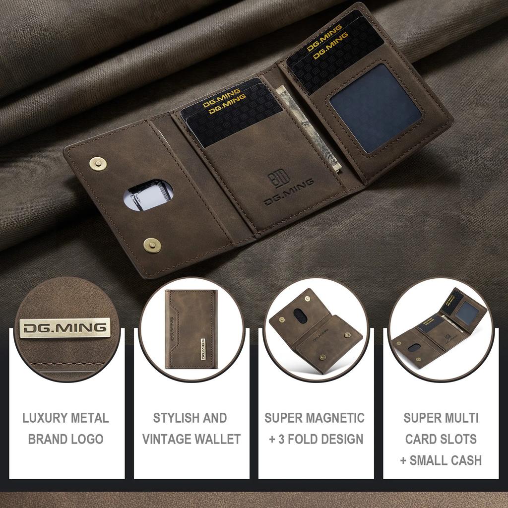 Detachable Magnetic Leather Wallet Case with Card Holder