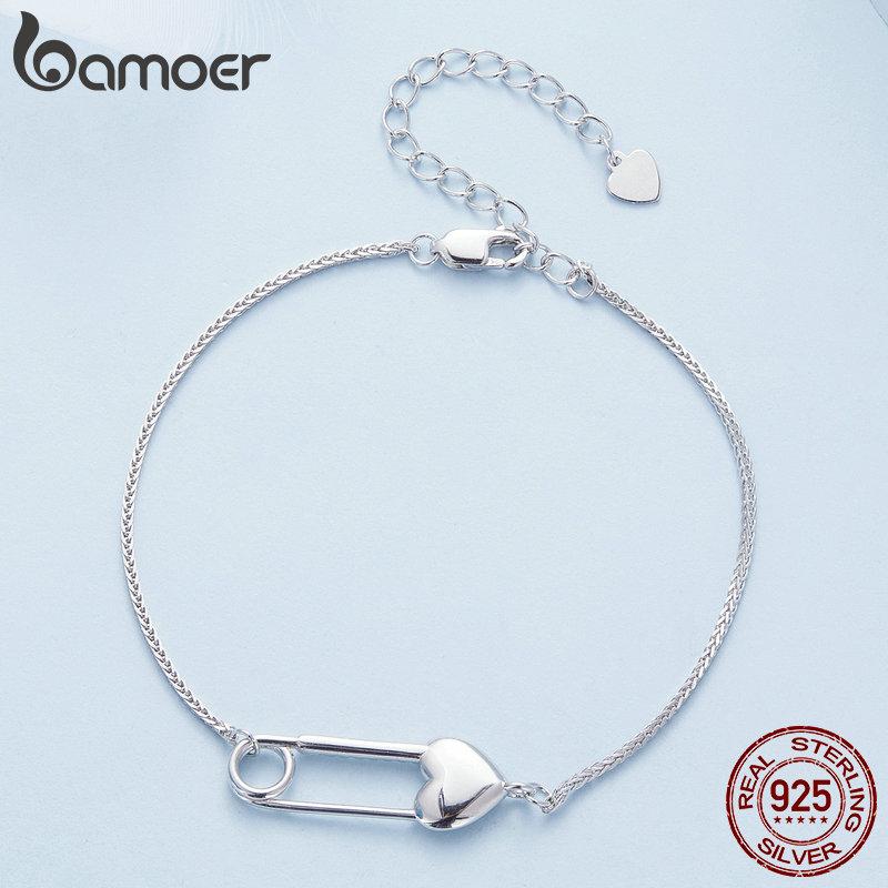 

BAMOER Стерлингового Серебра 925 пробы в форме сердца Браслет на булавке со змеей для женщин Браслет-цепочка с кубическим цирконием Изящные ювелирные изделия 925 silver