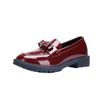 Bright Leather Paint New Face Tassel Middle Heel Retro Large Size Fashion Casual Shoes
