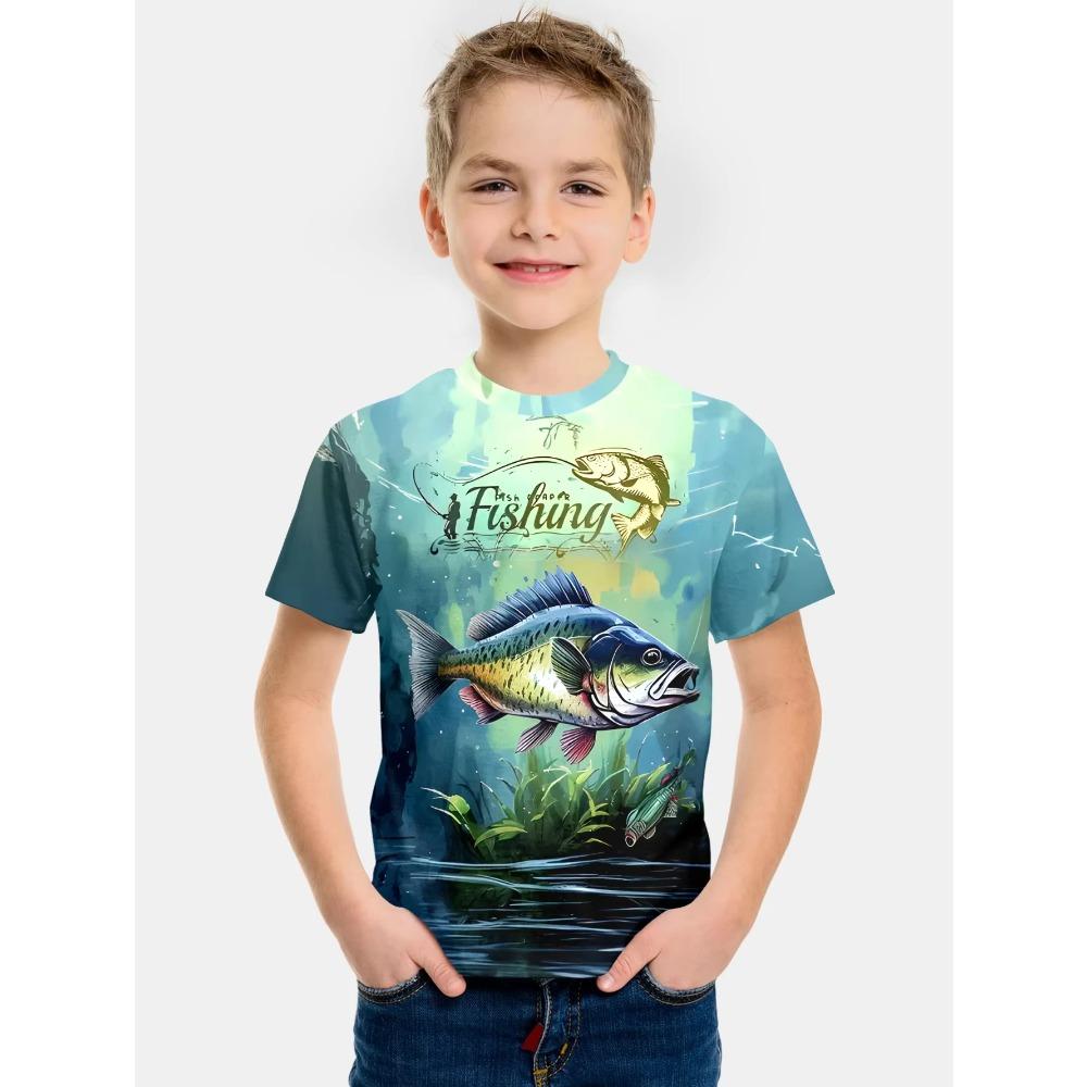 Boys Clothes Fish Pattern 3D Print T-Shirt Summer New Style Children's Fishing Shirt Casual Short Sleeve Fashion Streetwear Top