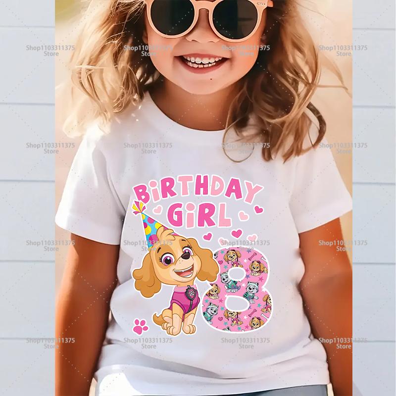 Süßes PAW Patrol Zahlen-T-Shirt Cartoon Mädchen Kleidung Kurzarm Sommer Kleinkind Baumwolle Geburtstag Kinder Outfit Outdoor Kleidung Geschenke