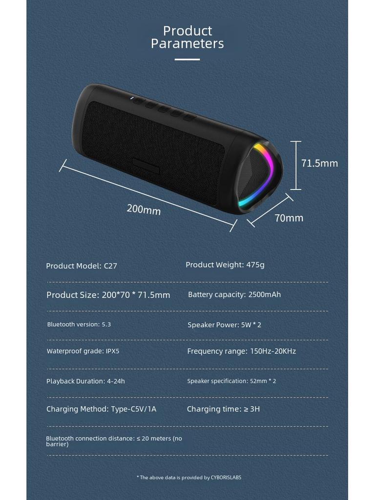 Cerberus Bluetooth 5.3 Portable TWS Speaker with Colorful Lighting & HD Call, Waterproof