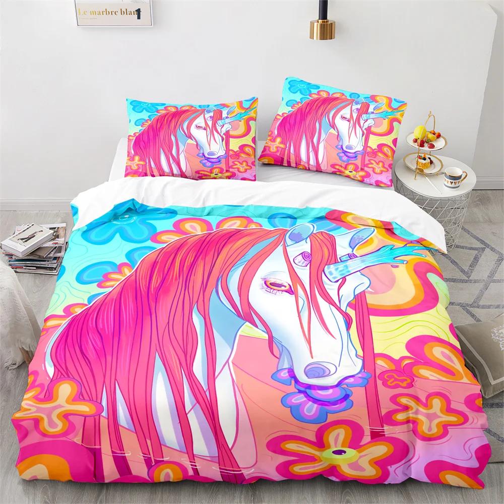 Unicorn Soft Duvet Cover Pink Carton Unicorn Animals Romantic Theme Polyester Valentine's Day Gift for Children Young Girls Boy Rom Decor