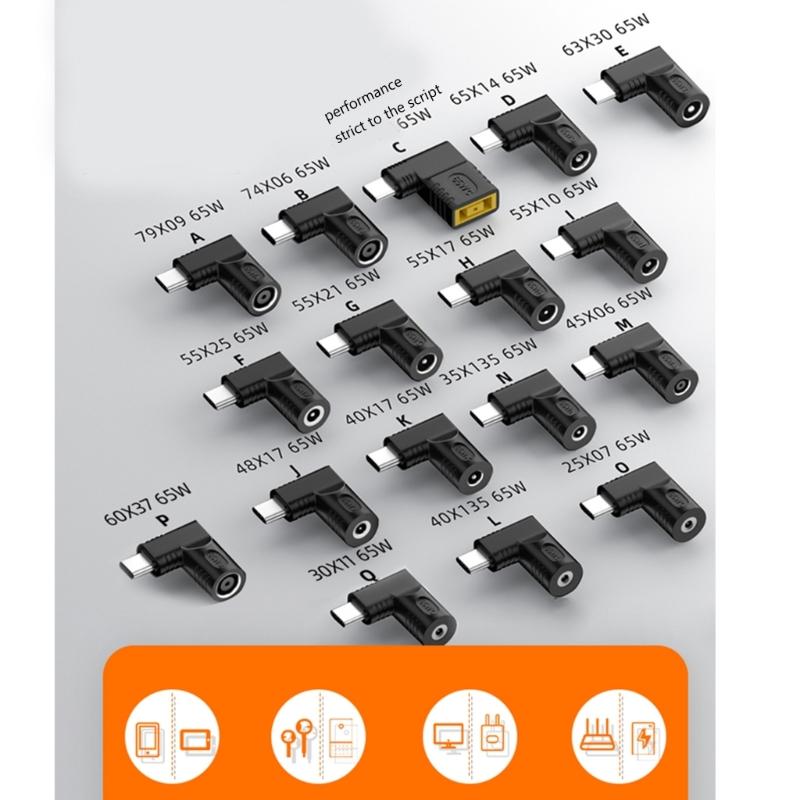 DC12V-20.5V Type-C Power Jack Type-C Male To DC Female Power Connector Adapter 3.0x1.1mm 7.9x0.9mm 5.5x1.7mm 7.4x0.6