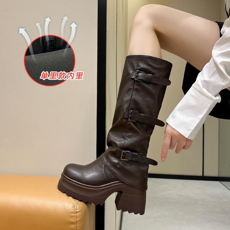 New Knight Boots Boots Boots 2025 Black Autumn Winter Small Boots Women's High Boots Thick Legs Thick Sole