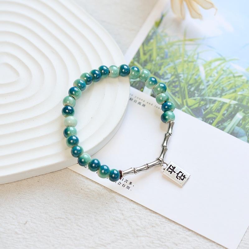 Original Design New Chinese Jingdezhen Ceramic Bracelet Student Literary Bamboo Arrival Porcelain Bead Bracelet Female Wholesale
