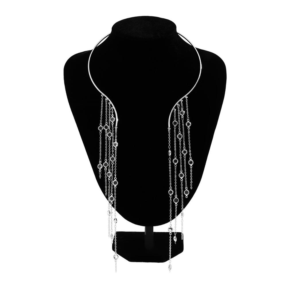 Chest Chain Long Tassel Star Necklace Goth Open Torques Choker Crystal Sequin Pendant  Jewelry Gift