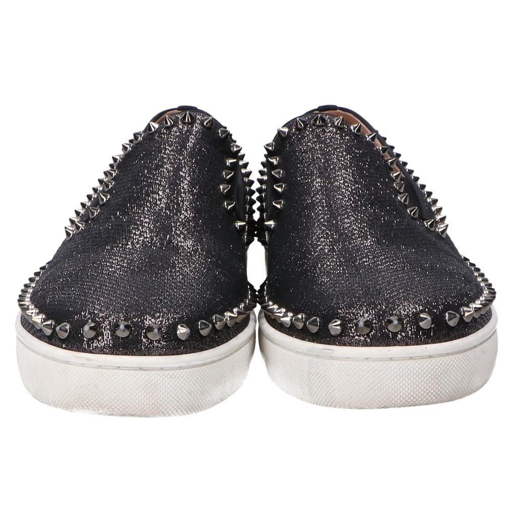Christian Louboutin PIK BOAT FLAT Pick Boat Lame Fabric Spike Slip-On Shoes 44 Black seriesUsed