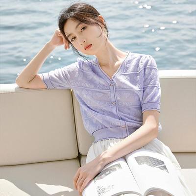 Xiangying Women's V-Neck Knit Short Sleeve Top