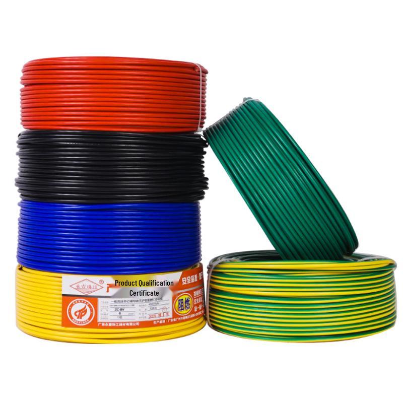 Yongyi Zhujiang Flame Retardant BV Wire: 1.5/2.5/4/6 sq mm Single Core Copper Wire for Household Electricity.