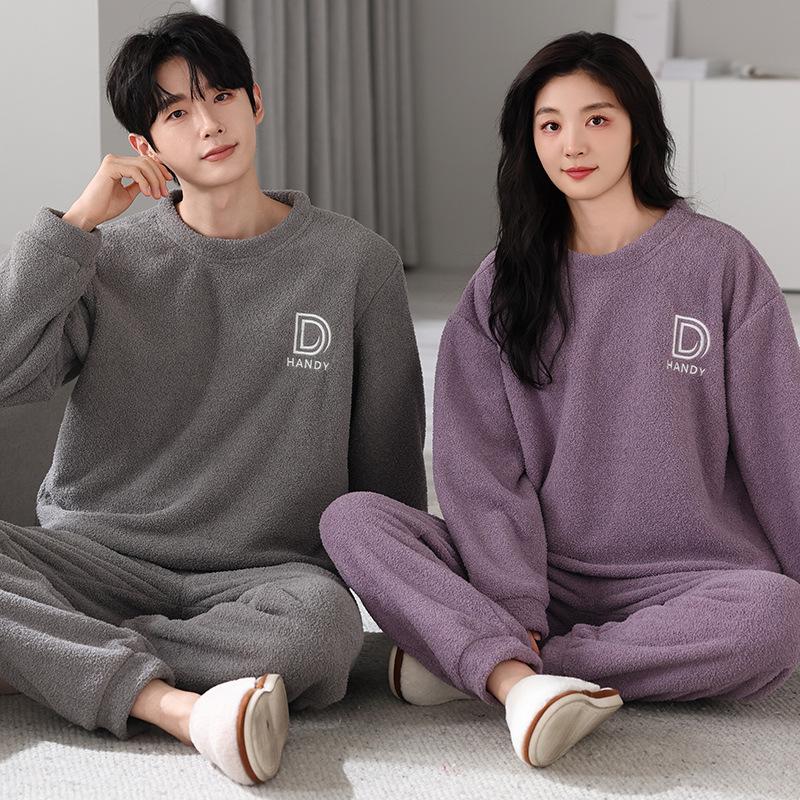 Couple Pajamas Autumn And Winter Half Fleece Women'S Red Natal Year Wedding Newlywed Men'S Winter Coral Fleece Suit