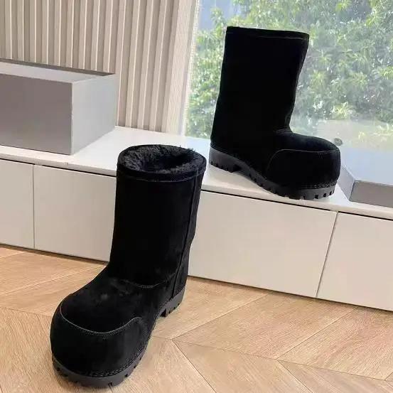 

Модные новые зимние ботинки на толстой подошве для женщин с большой головкой, удобные зимние ботинки для женщин, толстые теплые хлопковые туфли для женщин 2024 40 чёрный