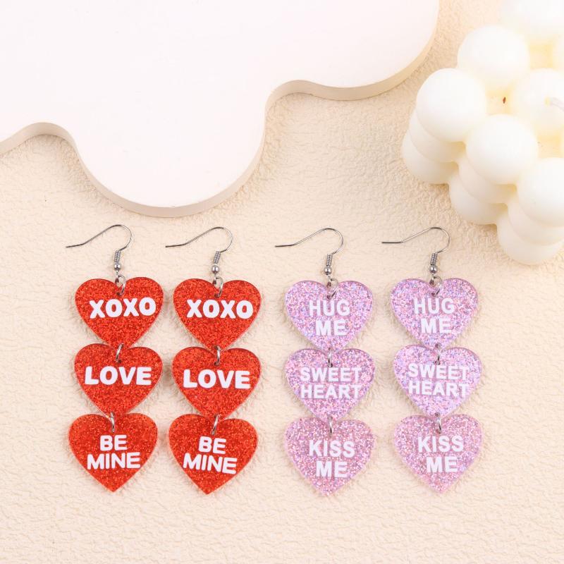 Valentine's Day Sparkly Three-piece Long Heart-shaped Letter Creative Earrings for Women