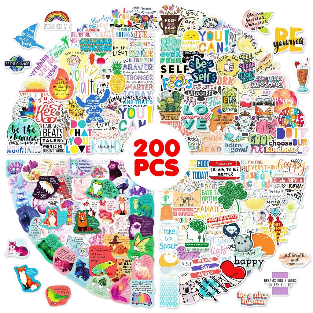 200 Ins Small Fresh English Text Stickers, Skateboard Guitar Suitcase Waterproof Inspirational Stickers