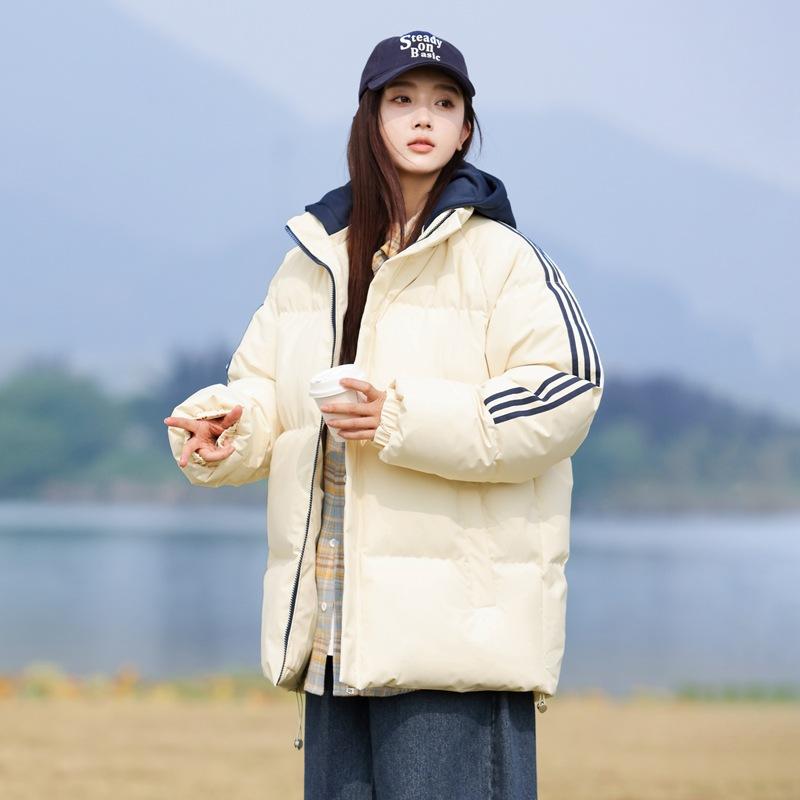 Hooded Fake Two-piece Cotton-padded Coat, Couple's Versatile Loose Casual Three-bar Cotton-padded Coat To Keep Warm, Winter Cotton-padded Clothes