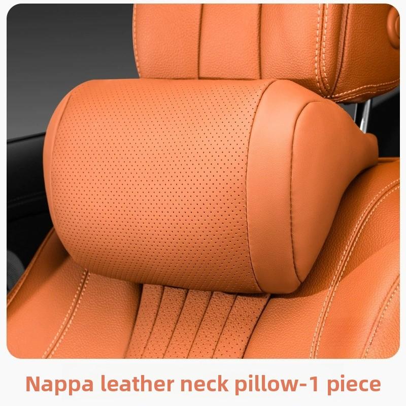 Luxury Nappa Leather Car Seat Headrest Universal Car Interior Seat Protect Neck Pillow Soft and Fluffy, Suitable for All Seasons