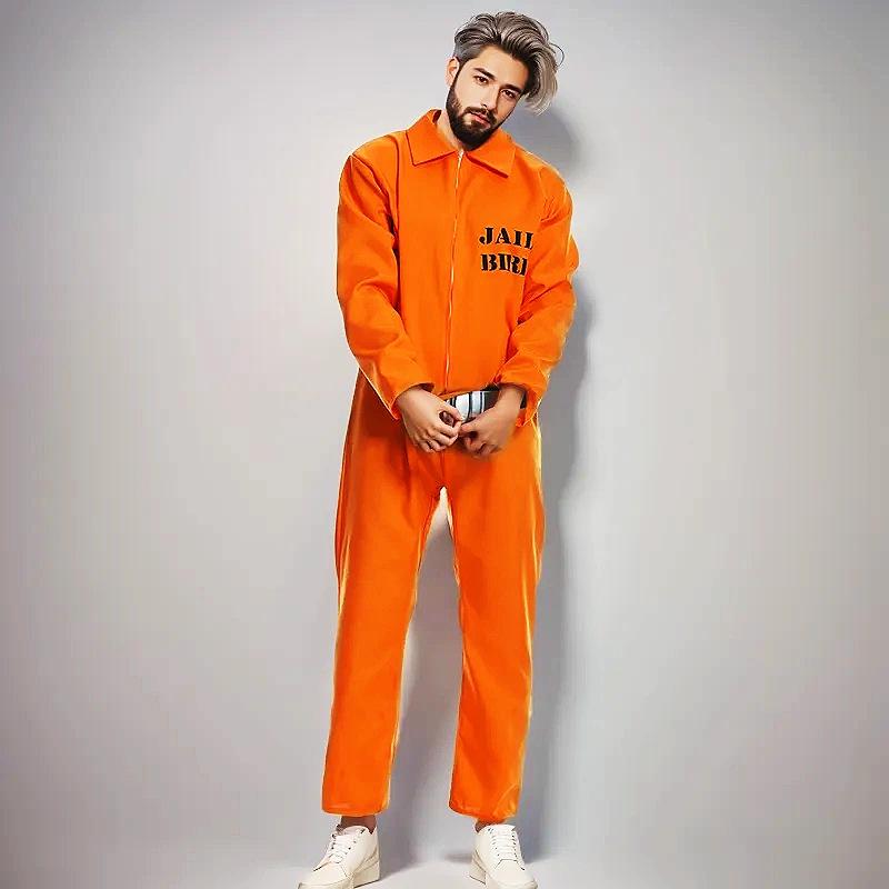 

Unisex Halloween Prisoner Uniform Costume for Adults & Kids - Yellow Cosplay Outfit Large
