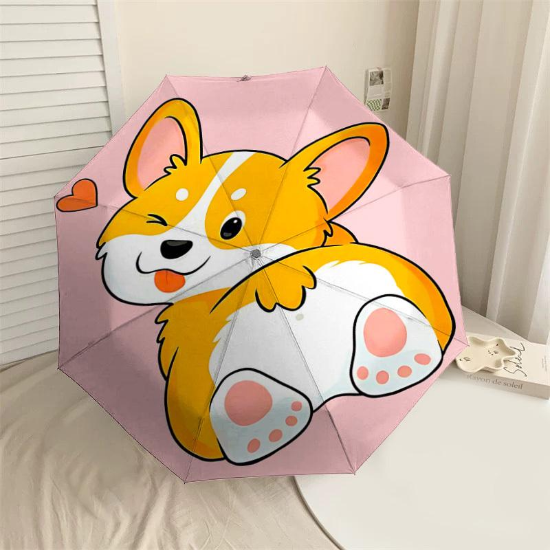 

1PC Corgi Heart Umbrella-8-Rib Reinforced Portable Folding Travel Suitable for All Seasons Outdoor Daily Use-H0352