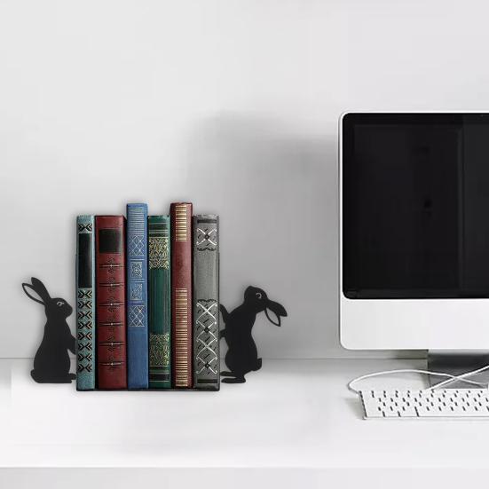 1 Pair Cute Cat-Shaped Bookends Decorative Wooden Book Stoppers for Shelves Desks Corner Shelf Organizer Adorable Home Office Decor Gift for Cat