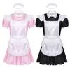 Men Sissy Maid Cosplay Costume Outfit Dress with Apron and Headband