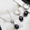 Genuine Natural Pearl Necklace And Earrings Set For Women,Trendy 925 Silver Pearl Jewelry Set Wife Annniversary Gift White Black