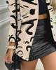 Autumn and Winter Women's New Fashion High Street Long Sleeve Zipper Color Block Print Polo Collar Versatile Coat
