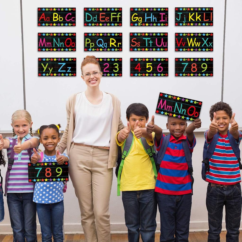 Alphabet Bulletin Board Set Alphabet Poster Chart Number Line for Classroom Wall Decorations Including Numbers 0-9 and Adhesive Dots for Pre School