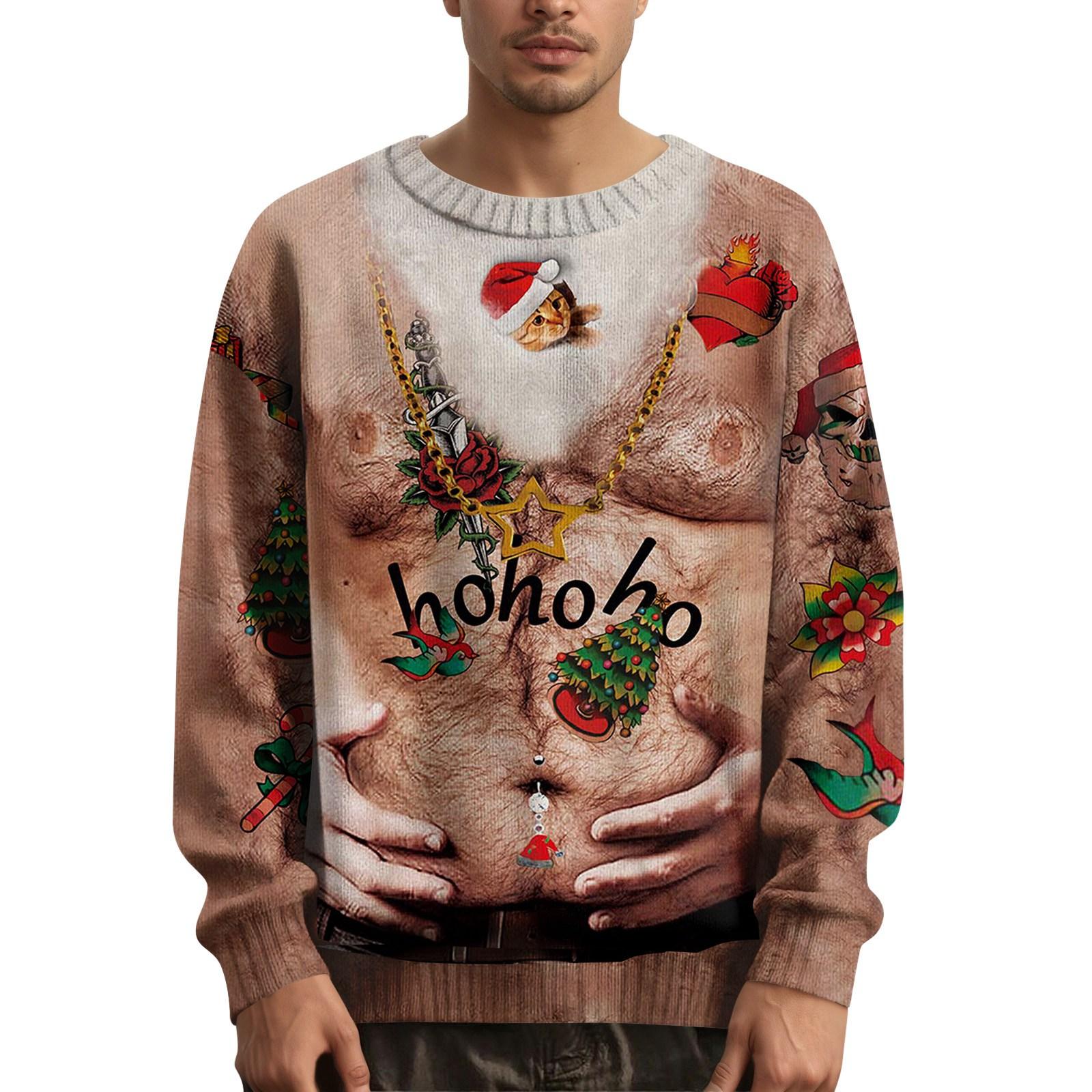 

Мужской рождественский свитер с принтованным воротником L бежевый