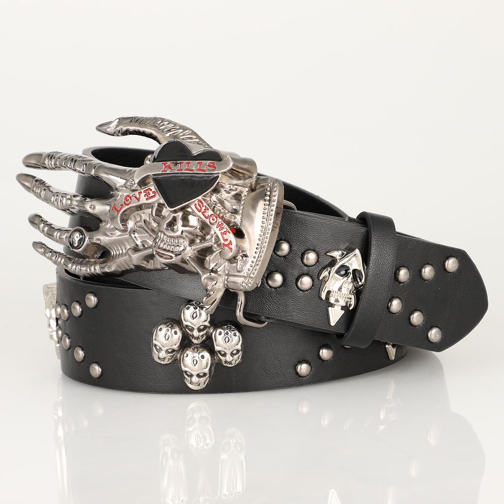 Gothic Punk Leather Y2k Belt For Women Men Skull Metal Buckle Waist Strap Designer Luxury Female Jeans Trouser Decorative Belts