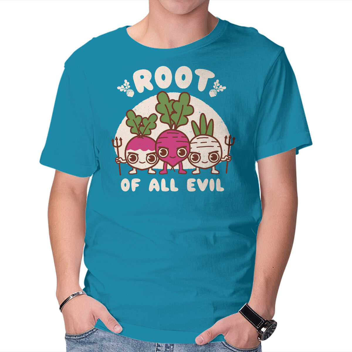 Unisex Crew Neck T-Shirt Root Of All Evil Graphic Short Sleeve Casual Tee S