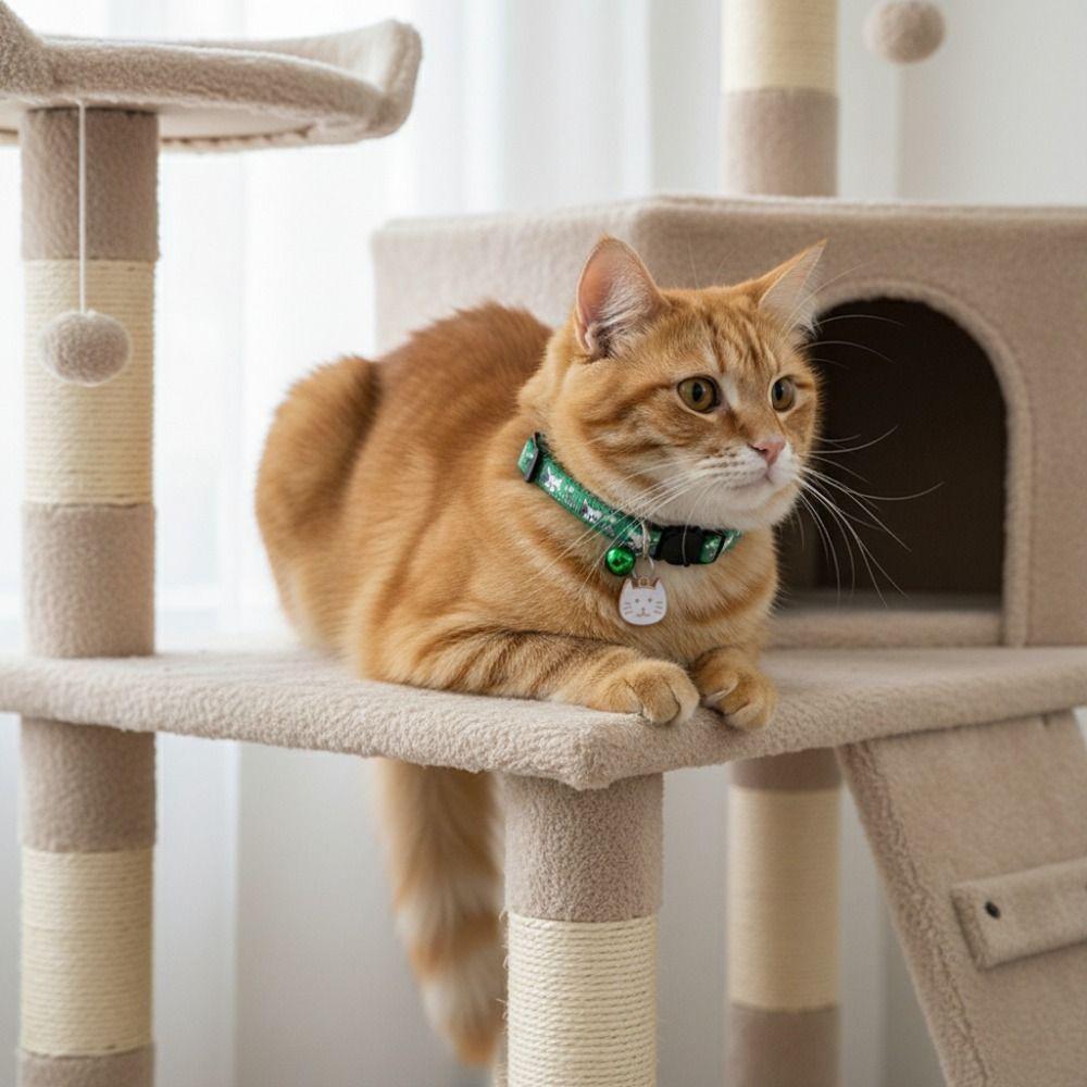 Adjustable Pet Cat Collar Safety Buckle with Cat Face Pendant Bell Anti-lost Cat Necklace Cat Pattern Quick Release