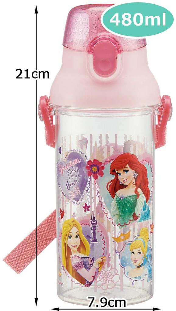 Skater Wasser Disney Prinzessin Hergestellt in PSB5TR Kinderflasche, Klar, 480ml, Design, Mädchen, Japan,