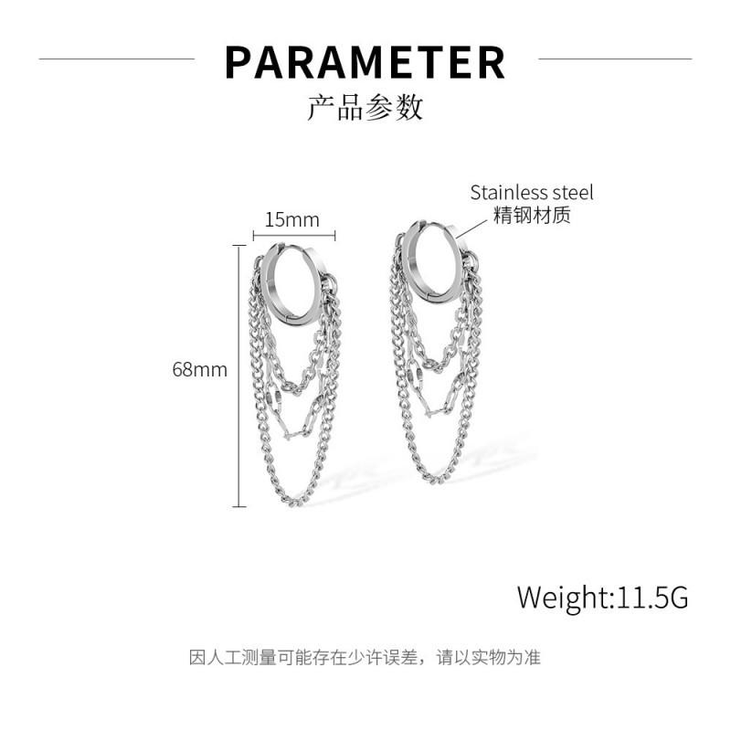European American Trendy Men s Earrings Made Of Stainless Steel With Personalized Fashionable Design Featuring Tassel Chains Versatile Titanium