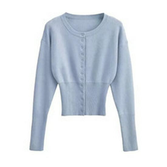 

Осінньо-Зимовий Тонкий Кардиган-Светр з Круглим Вирізом на Гудзиках Medium світло-синій колір