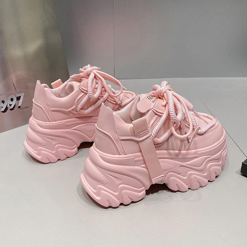 Fashion Women Platform Casual Breathable Mesh Shoes 2024 New Summer Chunky Sneakers 8CM Wedges Hidden Heels Hollow Leisure Shoes Woman