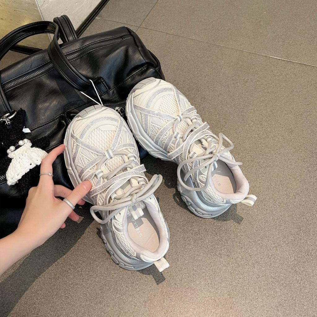 Cowhide Version~ Breathable and Lightweight Dad Shoes for Women's 2025 Autumn New Invisible Inner Heightening Platform Casual Sports Shoes