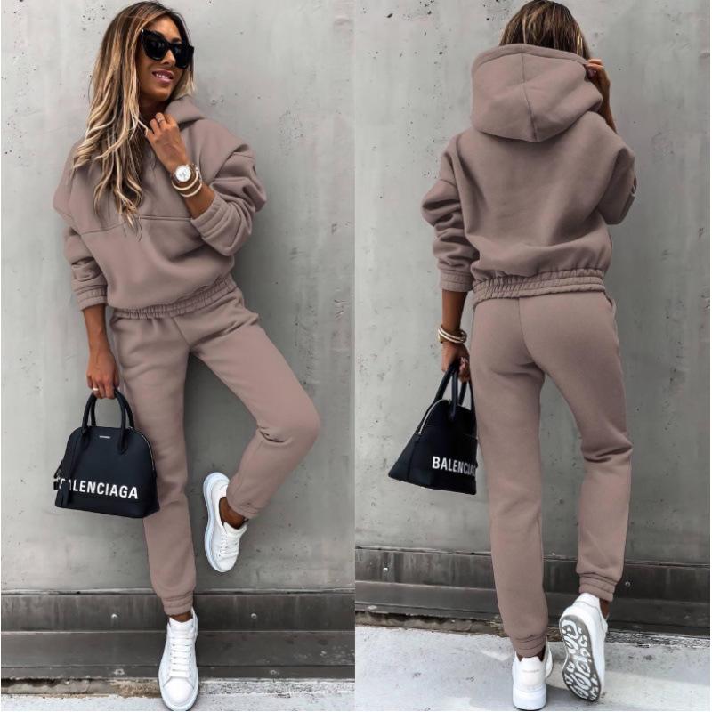 Neue Herbst- und Wintermode Fleece Kapuzenpullover Locker Langärmeliges Sweatshirt und Lange Hose Lässiges und Sportliches Zweiteiler-Set