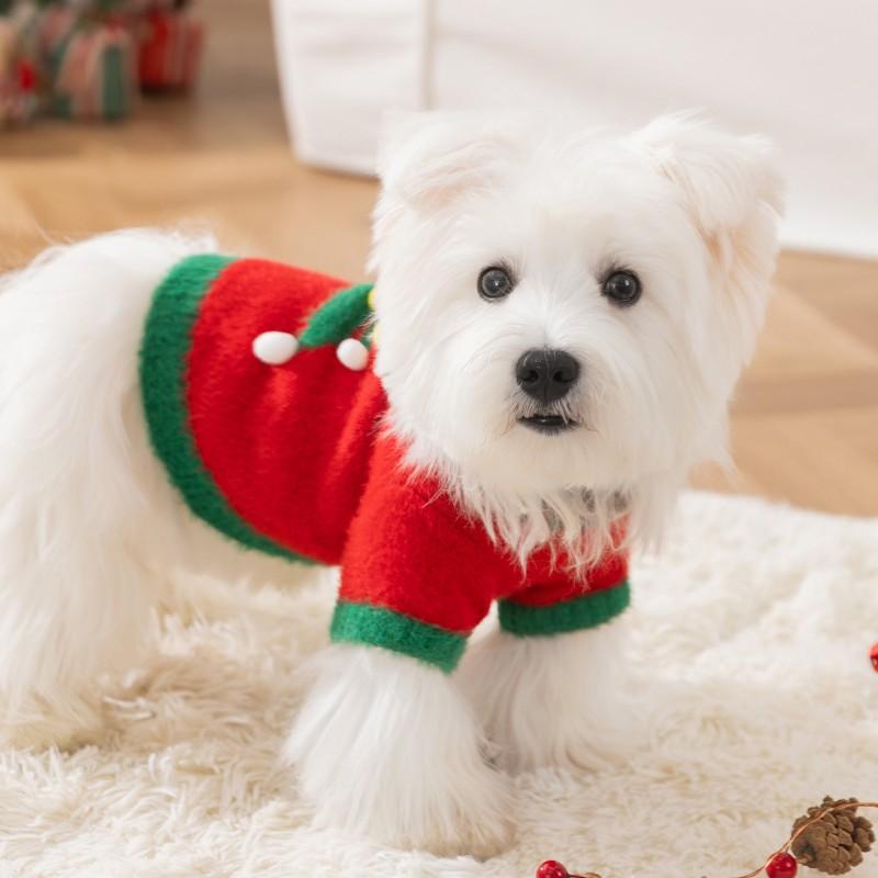 Pet Winter Sweater Dogs Cats Christmas Plush Knit Two-Leg Design Warm Fleece-Like Coat XS To XL Sizes