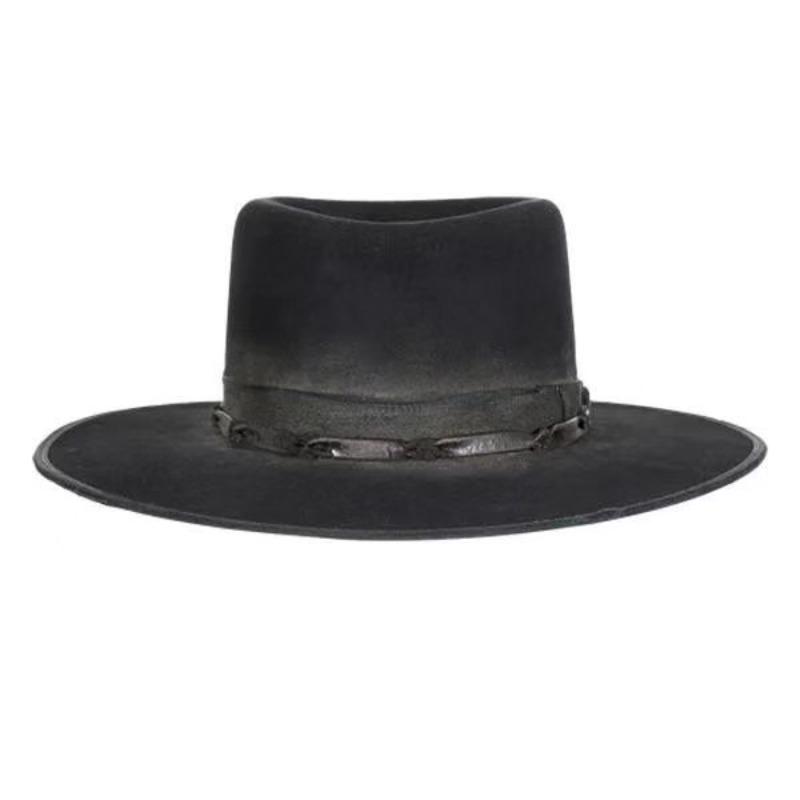 Pork Pie Top Sheep Felt Hat Solid Sheep Felt Hat Web Decorated Pure Wool Felt Hat
