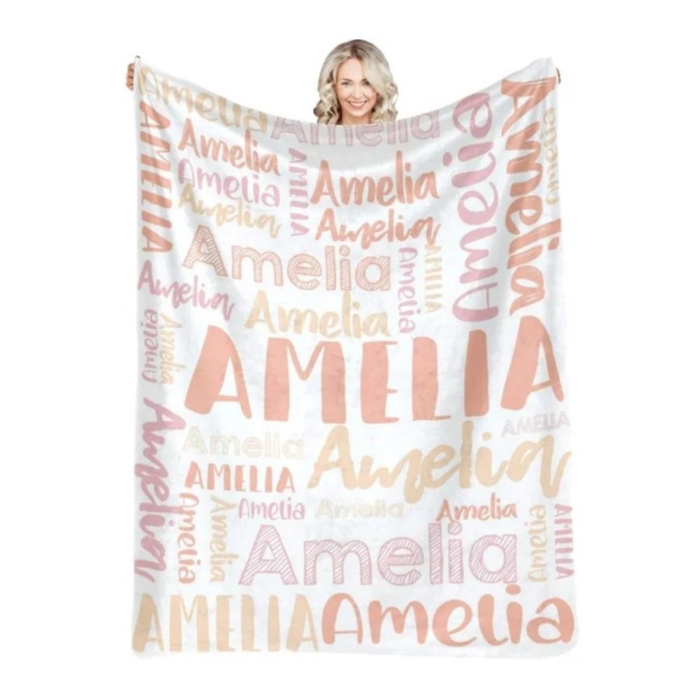 30 Colors Personalized Name Flannel Blanket For Girls Boys Letter Monochrome Customized Baby Adult Name Blanket Birthday Gift