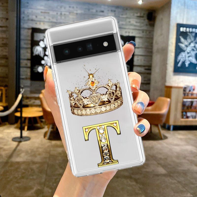 For Google Pixel 10 Pro 10A Phone Case Pixel 9 Pro XL Pixel 8 Pro 9A 8A 7A 7 6A 6 Pro Soft TPU Cover Diamond Crown Letter 26