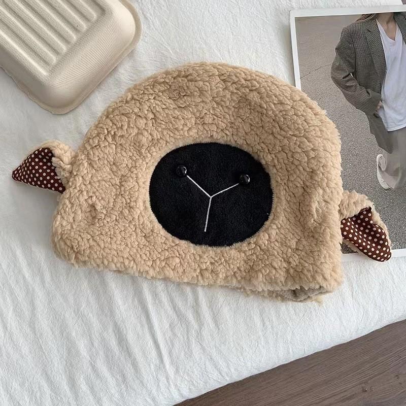 

Милая шапка-маска с медвежонком, женская осенне-зимняя, для велоспорта, чтобы согреться, новая шапка-шарф из кроличьего пуха, ветрозащитная One size, elastic, plush