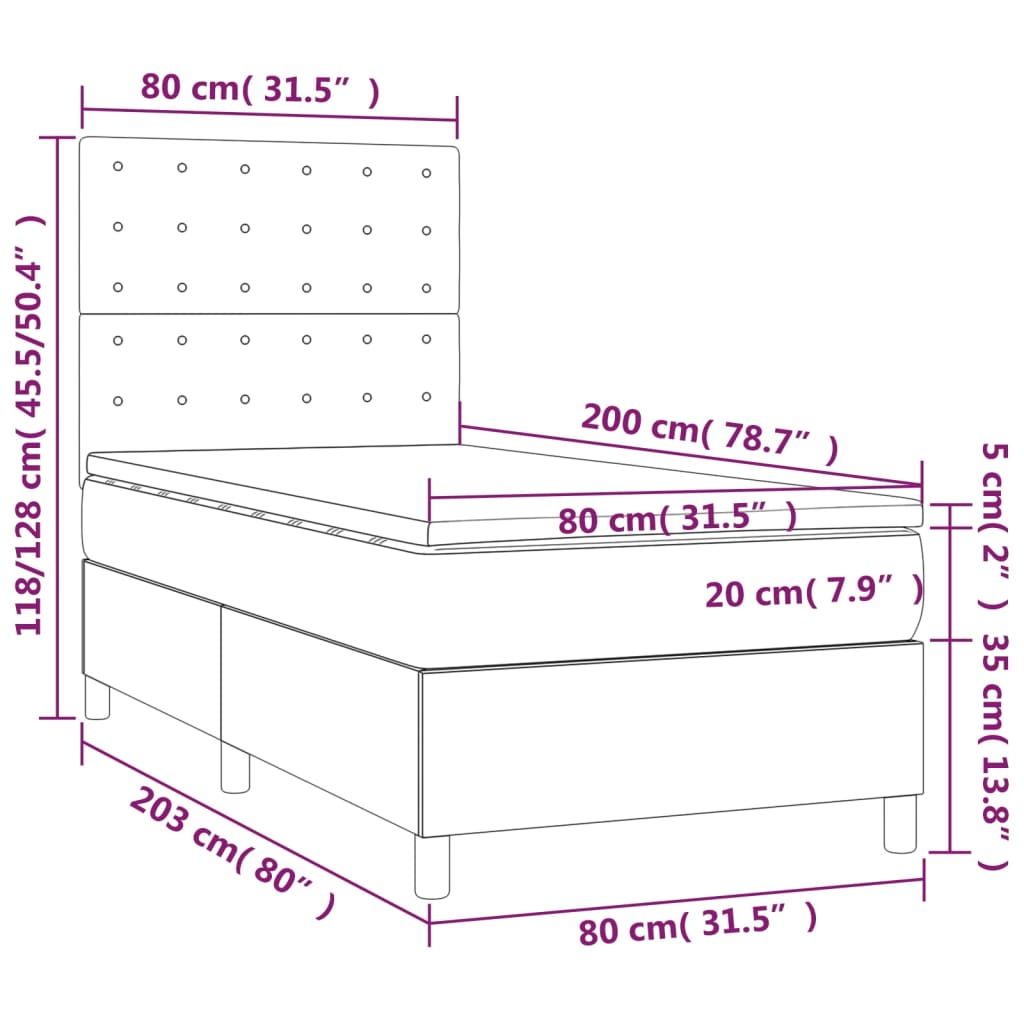 Vidaxl Łóżko Kontynentalne Z Materacem I Led, Biała Ekoskóra 80X200 Cm