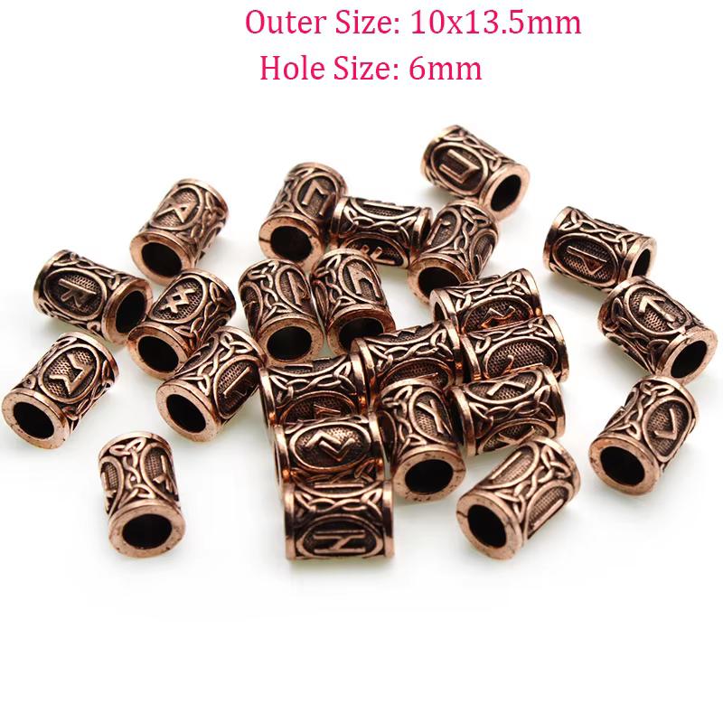 24pcs/Set Viking Rune Metal Spacer Beads Fit Beards or Hair Rune Vintage Big Hole Bead DIY Pendants Jewelry Making Accessories